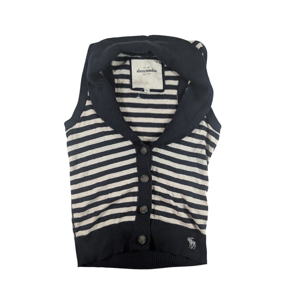 Abercrombie Sweater Vest Women XL Navy Blue Striped Shawl Collar Vintage Y2K